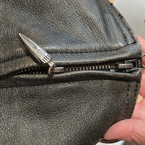 Harley-Davidson Leather Jacket Size 1W Unique Distressed Black Yellow Ivory - Picture 10 of 15